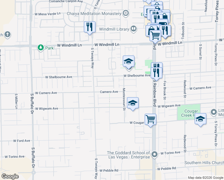 map of restaurants, bars, coffee shops, grocery stores, and more near 7220 W Camero Ave in Las Vegas
