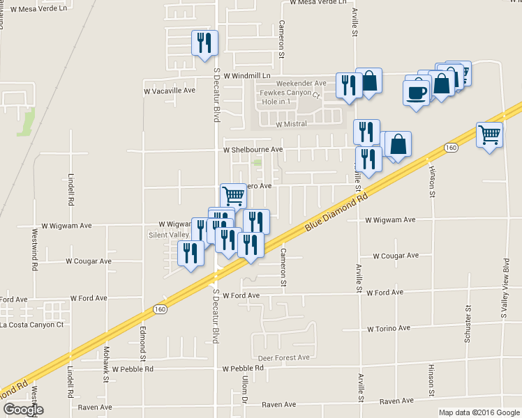 map of restaurants, bars, coffee shops, grocery stores, and more near West Sapphire Street in Las Vegas