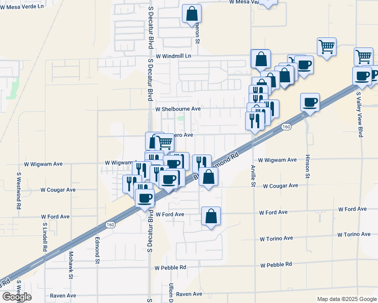 map of restaurants, bars, coffee shops, grocery stores, and more near 8466 Bismark Saphire Street in Las Vegas