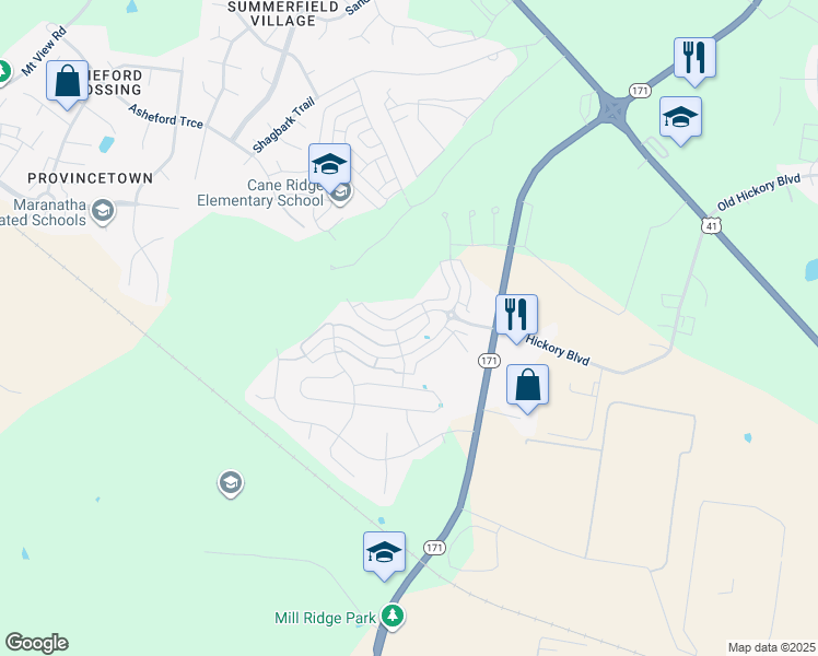 map of restaurants, bars, coffee shops, grocery stores, and more near 4116 Saddlecreek Way in Nashville