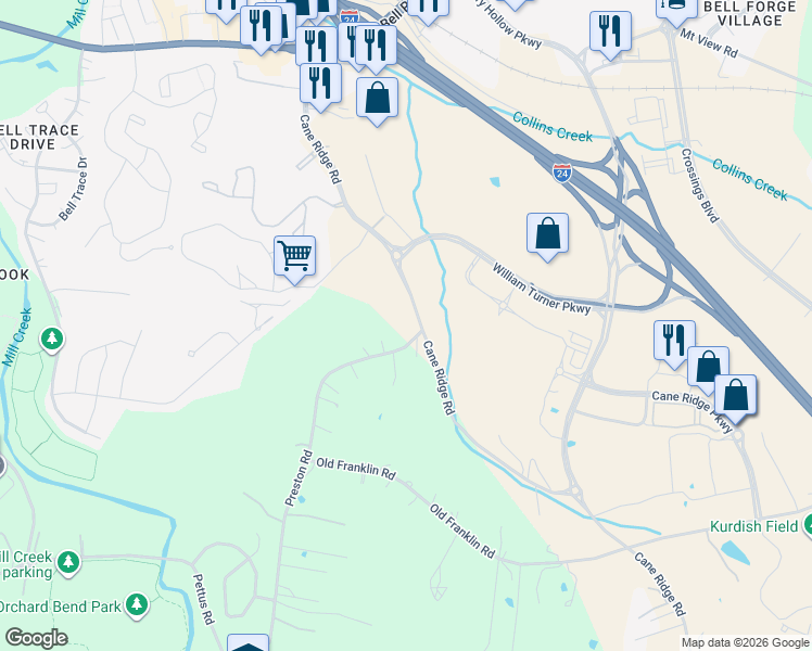 map of restaurants, bars, coffee shops, grocery stores, and more near 701 Preston Road in Nashville