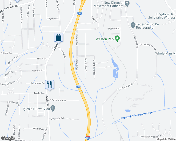 map of restaurants, bars, coffee shops, grocery stores, and more near 4141 Macarthur Road in Winston-Salem
