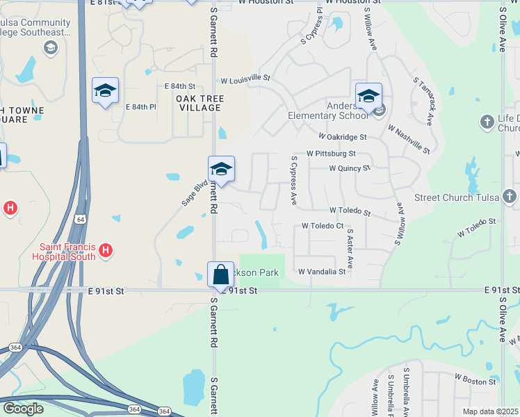 map of restaurants, bars, coffee shops, grocery stores, and more near 1941 South Desert Palm Avenue in Broken Arrow