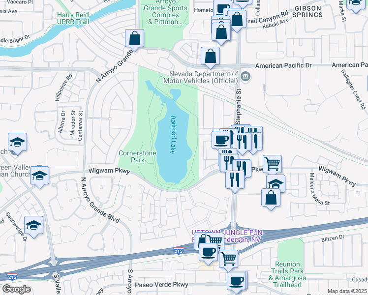 map of restaurants, bars, coffee shops, grocery stores, and more near 1477 Overseer Avenue in Henderson