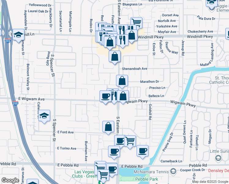 map of restaurants, bars, coffee shops, grocery stores, and more near 8445 South Eastern Avenue in Las Vegas