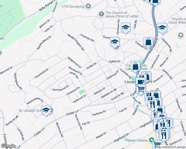 map of restaurants, bars, coffee shops, grocery stores, and more near 2506 Bernhurst Dr in Knoxville