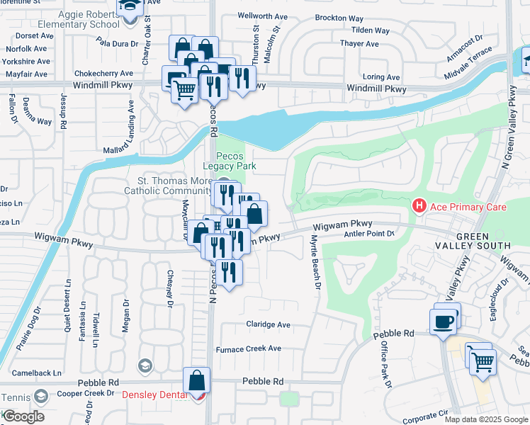 map of restaurants, bars, coffee shops, grocery stores, and more near 2462 Tour Edition Drive in Henderson
