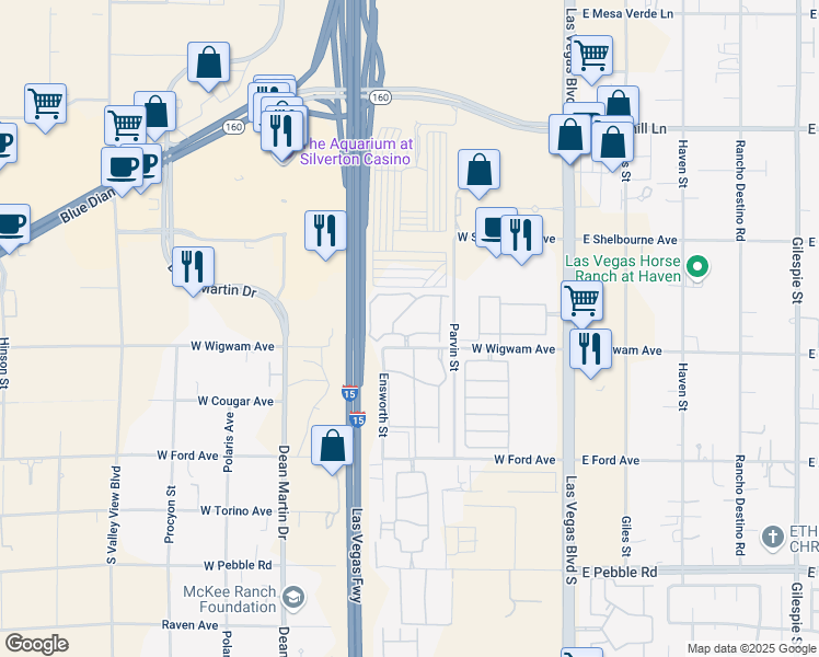map of restaurants, bars, coffee shops, grocery stores, and more near 2750 West Wigwam Avenue in Las Vegas