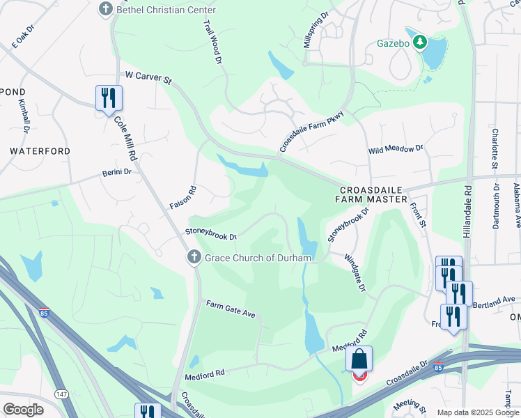map of restaurants, bars, coffee shops, grocery stores, and more near 3 Digby Place in Durham