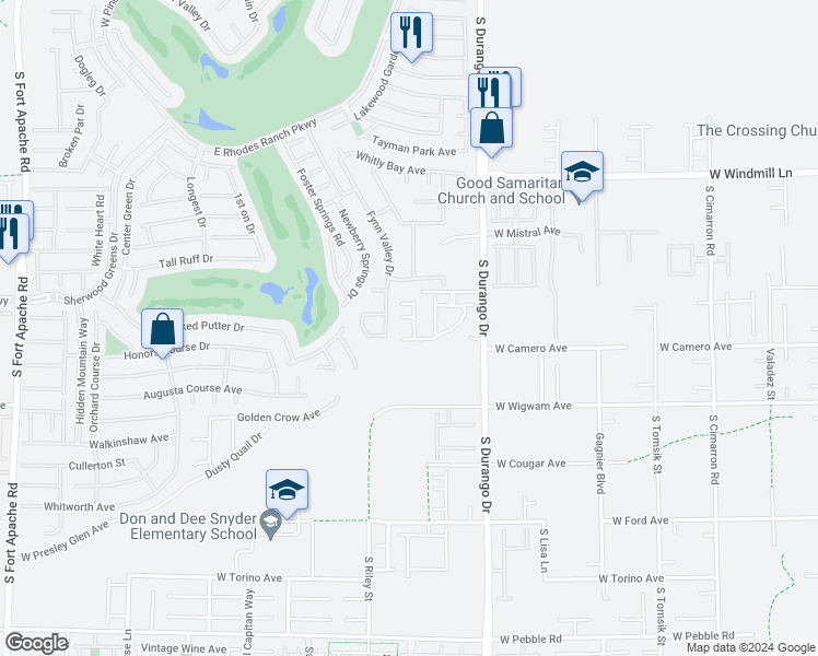 map of restaurants, bars, coffee shops, grocery stores, and more near 8365 South Bonita Vista Street in Las Vegas
