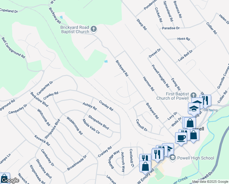 map of restaurants, bars, coffee shops, grocery stores, and more near 2148 Tuscany Gardens Drive in Powell