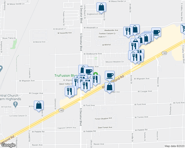 map of restaurants, bars, coffee shops, grocery stores, and more near 8461 Golden Amber Street in Las Vegas