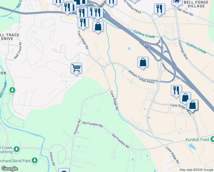 map of restaurants, bars, coffee shops, grocery stores, and more near 701 Preston Road in Nashville