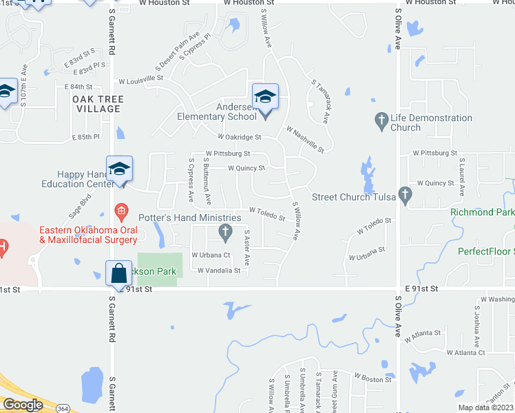 map of restaurants, bars, coffee shops, grocery stores, and more near 4300 West Toledo Street in Broken Arrow