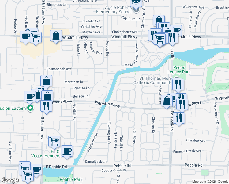 map of restaurants, bars, coffee shops, grocery stores, and more near 143 Coventry Drive in Henderson