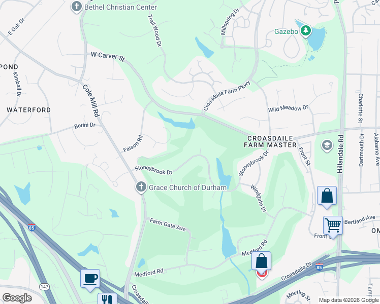map of restaurants, bars, coffee shops, grocery stores, and more near 3 Digby Place in Durham