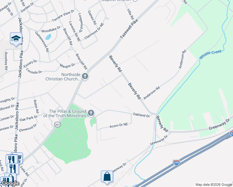 map of restaurants, bars, coffee shops, grocery stores, and more near 4925 Ada Lane in Knoxville