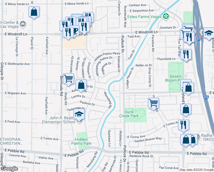 map of restaurants, bars, coffee shops, grocery stores, and more near 8484 Palmada Drive in Las Vegas