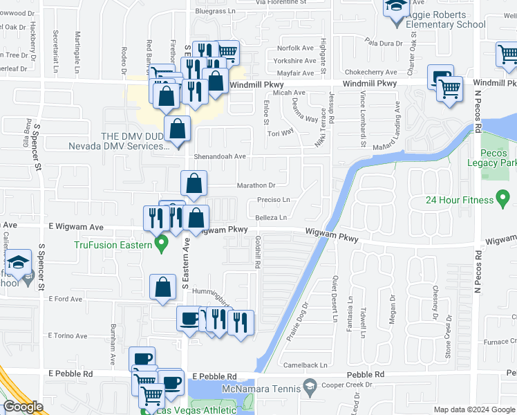 map of restaurants, bars, coffee shops, grocery stores, and more near 111 Pomelo Court in Henderson