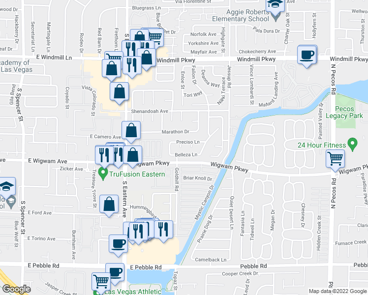 map of restaurants, bars, coffee shops, grocery stores, and more near 110 Pomelo Court in Henderson