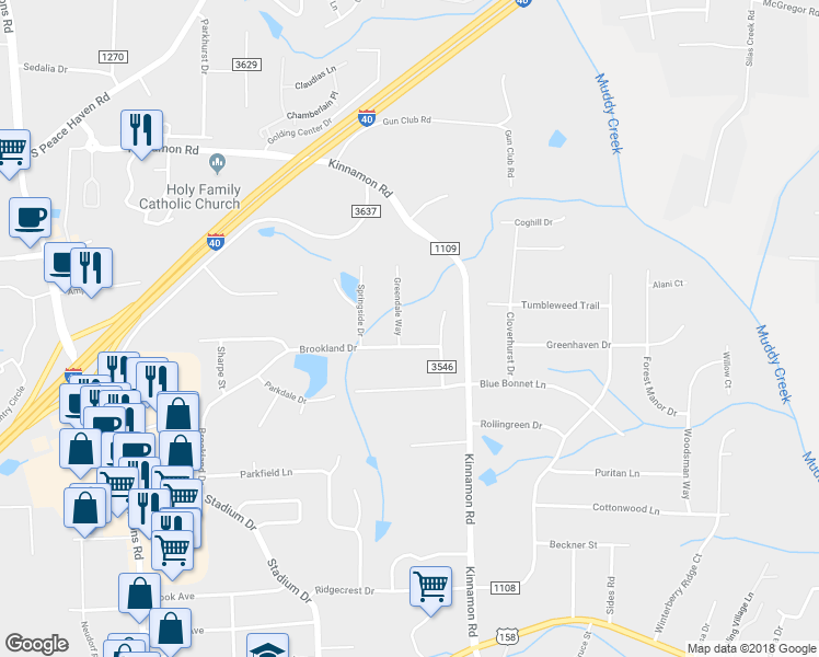 map of restaurants, bars, coffee shops, grocery stores, and more near 4647 Greendale Way in Winston-Salem