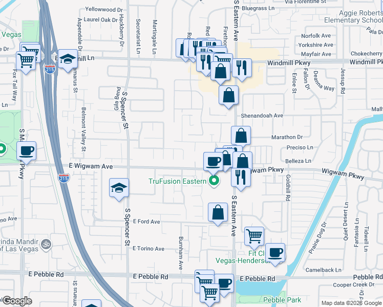 map of restaurants, bars, coffee shops, grocery stores, and more near 8441 South Wear Court in Las Vegas