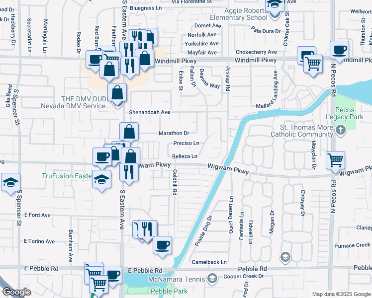 map of restaurants, bars, coffee shops, grocery stores, and more near 111 Menta Court in Henderson