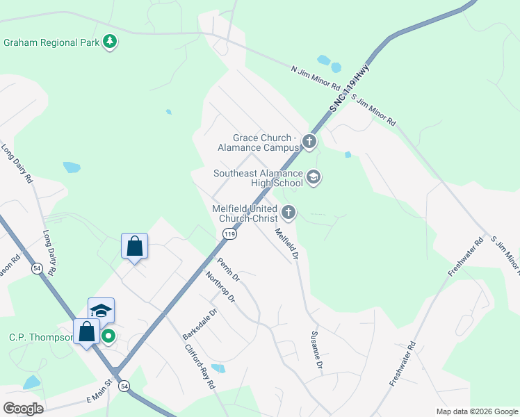 map of restaurants, bars, coffee shops, grocery stores, and more near 3450 North Carolina 119 in Haw River
