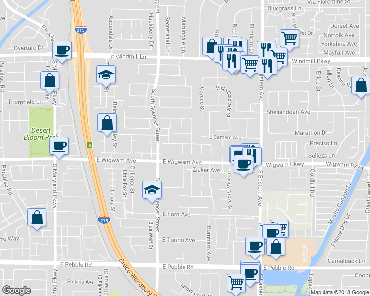 map of restaurants, bars, coffee shops, grocery stores, and more near 8444 Orange Cliff Court in Las Vegas