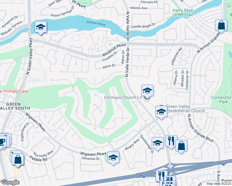 map of restaurants, bars, coffee shops, grocery stores, and more near 174 Wentworth Drive in Henderson