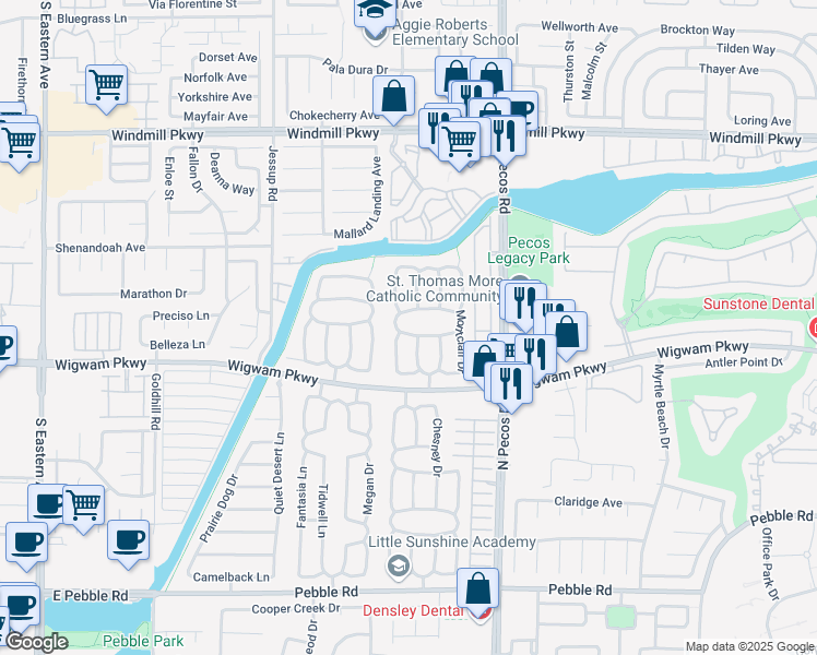 map of restaurants, bars, coffee shops, grocery stores, and more near 2616 Breckenridge South Circle in Henderson