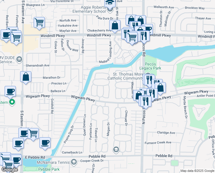map of restaurants, bars, coffee shops, grocery stores, and more near 137 Wynntry Drive in Henderson