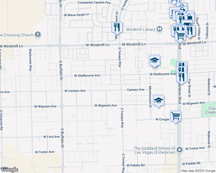map of restaurants, bars, coffee shops, grocery stores, and more near 7451 Fountain Crest Avenue in Las Vegas