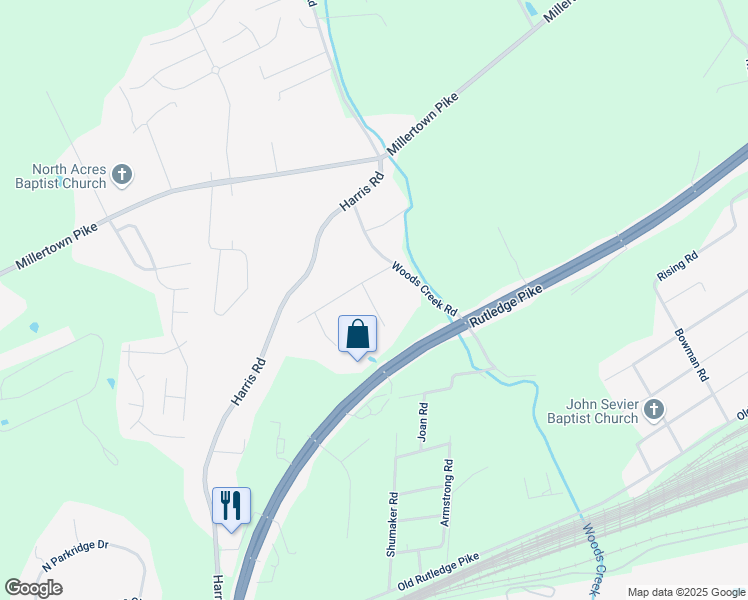 map of restaurants, bars, coffee shops, grocery stores, and more near 2138 Brownstone Way in Knoxville