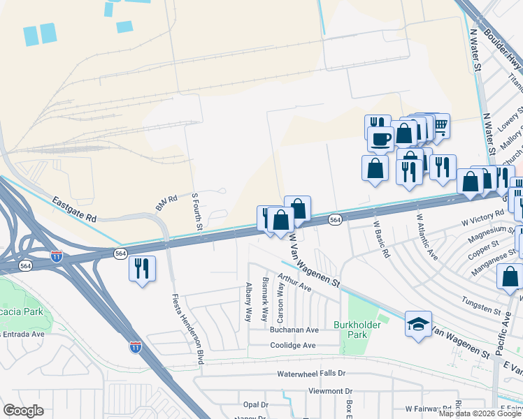map of restaurants, bars, coffee shops, grocery stores, and more near 600-644 West Lake Mead Parkway in Henderson