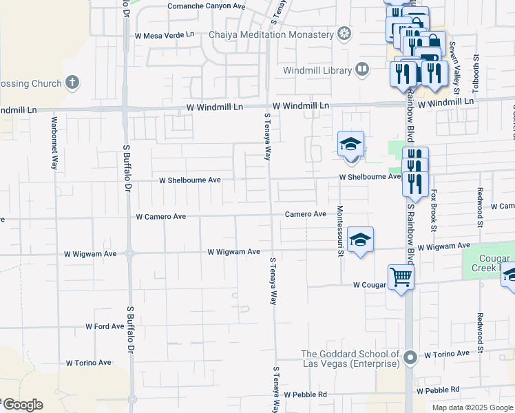 map of restaurants, bars, coffee shops, grocery stores, and more near 7354 West Camero Avenue in Las Vegas