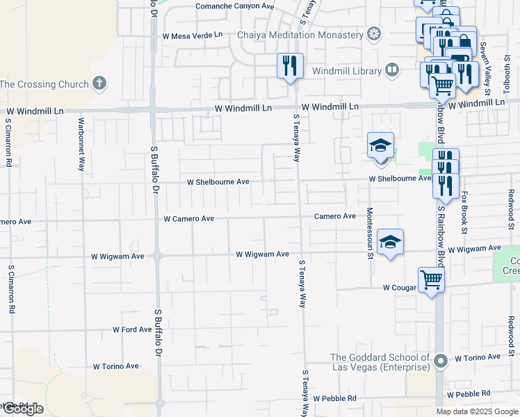 map of restaurants, bars, coffee shops, grocery stores, and more near 7451 Fountain Crest Avenue in Las Vegas