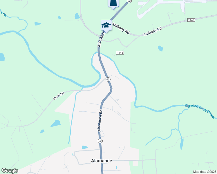 map of restaurants, bars, coffee shops, grocery stores, and more near Alamance Road in Burlington