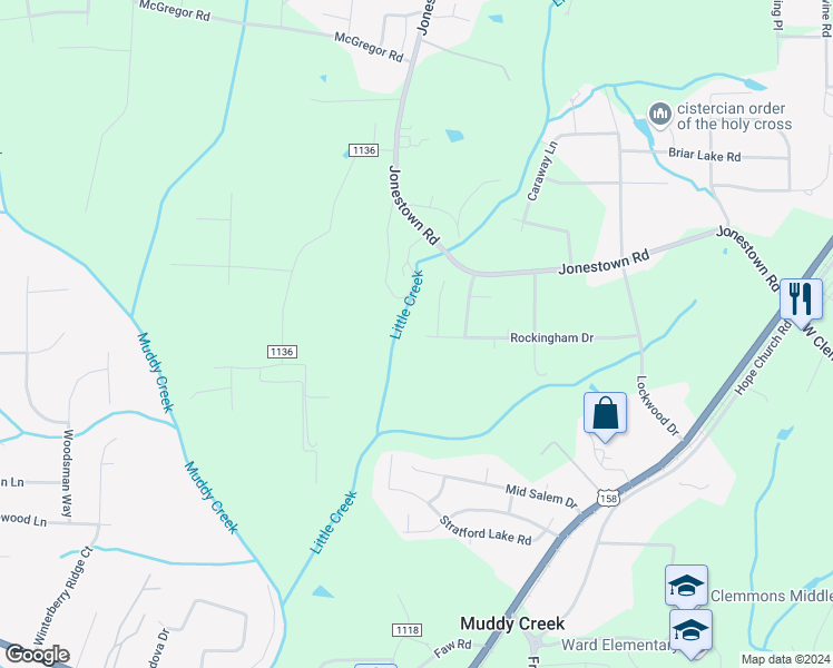 map of restaurants, bars, coffee shops, grocery stores, and more near 1565 Rockingham Drive in Winston-Salem