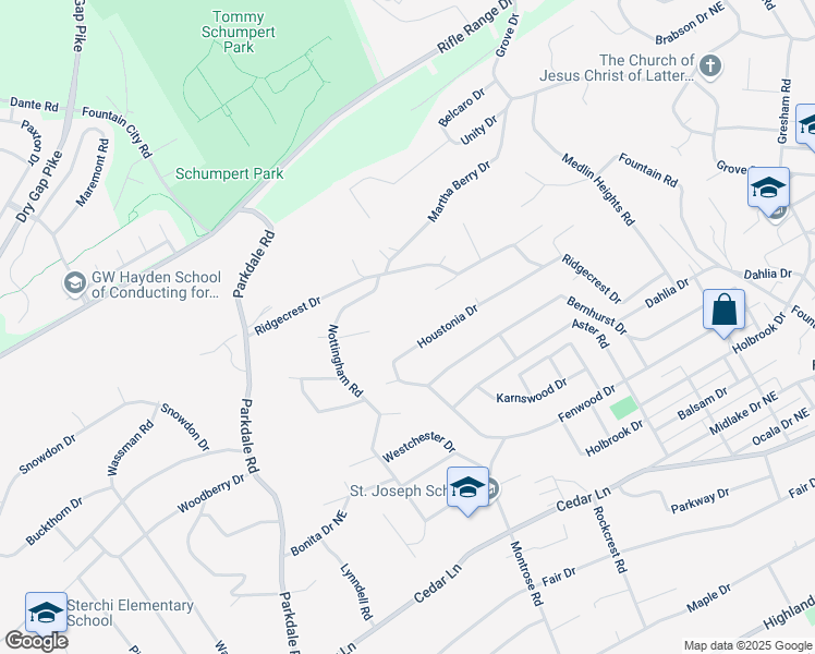 map of restaurants, bars, coffee shops, grocery stores, and more near 1913 Houstonia Drive in Knoxville
