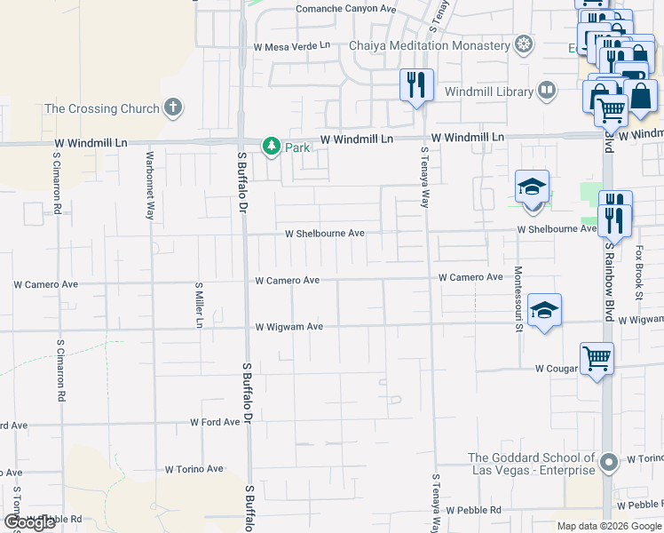 map of restaurants, bars, coffee shops, grocery stores, and more near 8373 South Pioneer Way in Las Vegas