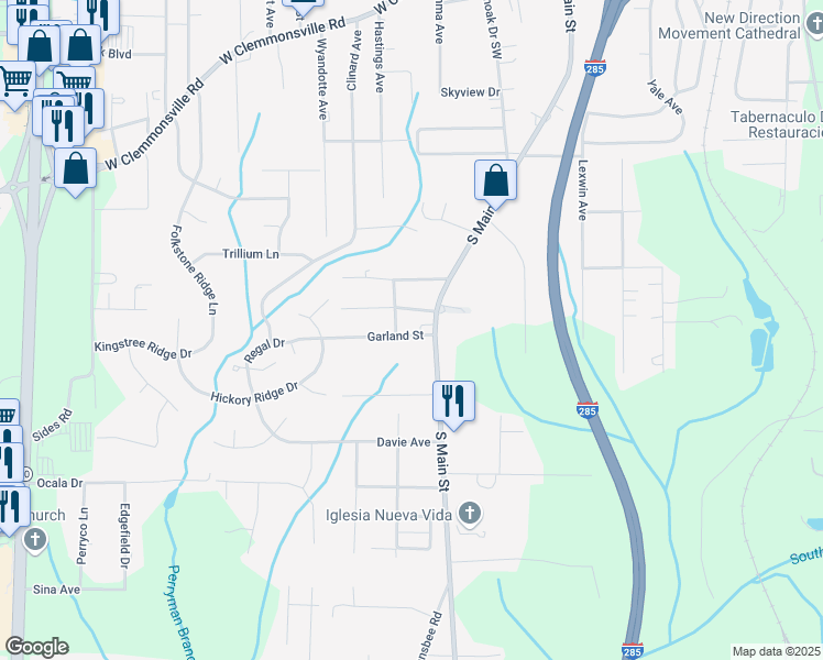map of restaurants, bars, coffee shops, grocery stores, and more near 15 Garland Street in Winston-Salem