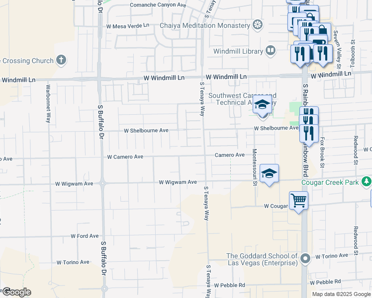map of restaurants, bars, coffee shops, grocery stores, and more near 7427 Fountain Crest Avenue in Las Vegas