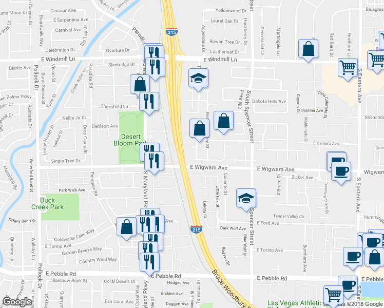map of restaurants, bars, coffee shops, grocery stores, and more near 8453 Adams Valley Street in Las Vegas