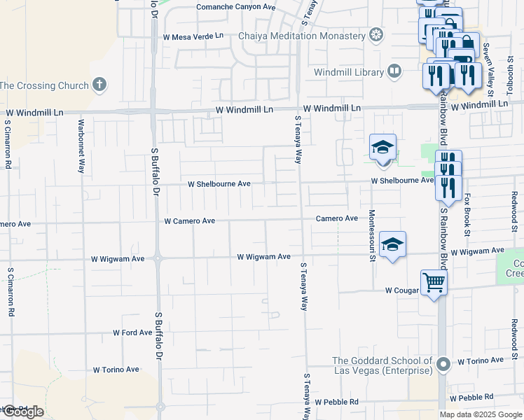 map of restaurants, bars, coffee shops, grocery stores, and more near 7451 Fountain Crest Avenue in Las Vegas