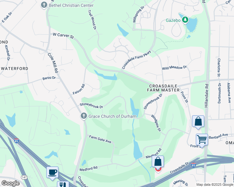 map of restaurants, bars, coffee shops, grocery stores, and more near 3 Digby Place in Durham