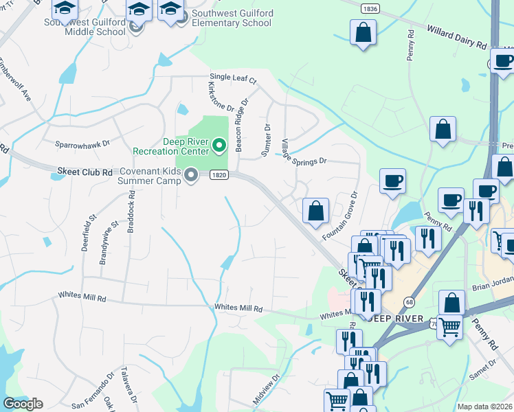 map of restaurants, bars, coffee shops, grocery stores, and more near 3702 Quail Marsh Court in High Point