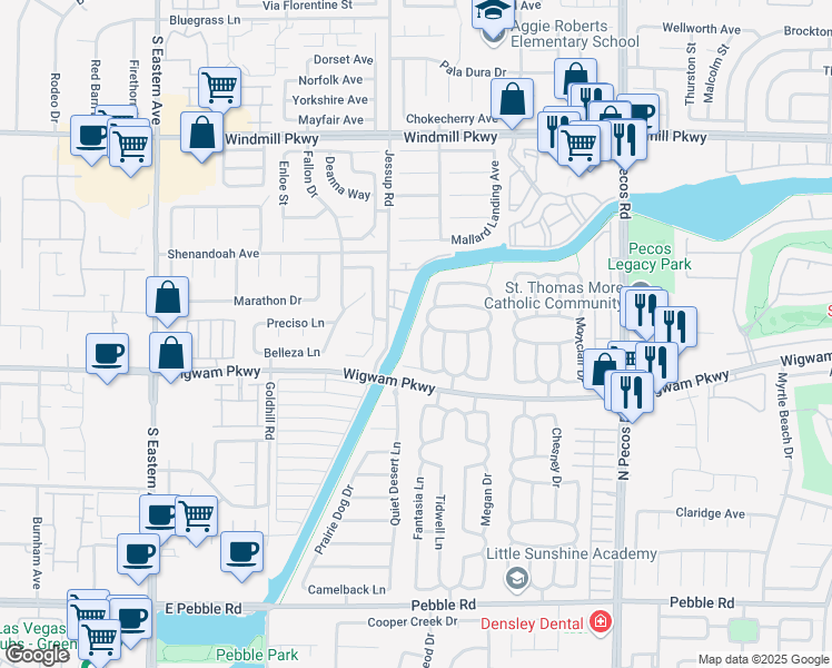 map of restaurants, bars, coffee shops, grocery stores, and more near 145 Coventry Drive in Henderson