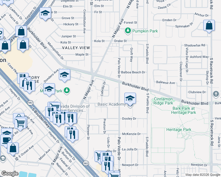 map of restaurants, bars, coffee shops, grocery stores, and more near 570 Brownlee Drive in Henderson