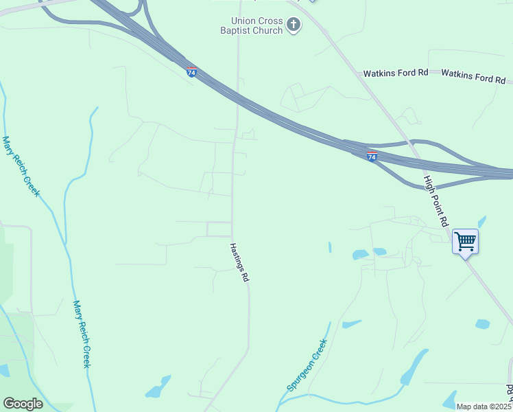 map of restaurants, bars, coffee shops, grocery stores, and more near 3895 Hastings Road in Kernersville